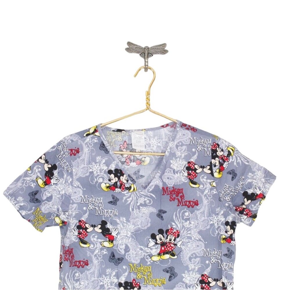 Disney Gray Paisley Minnie Mouse Graphic Cotton Scrub Top Size Small - Picture 6 of 9